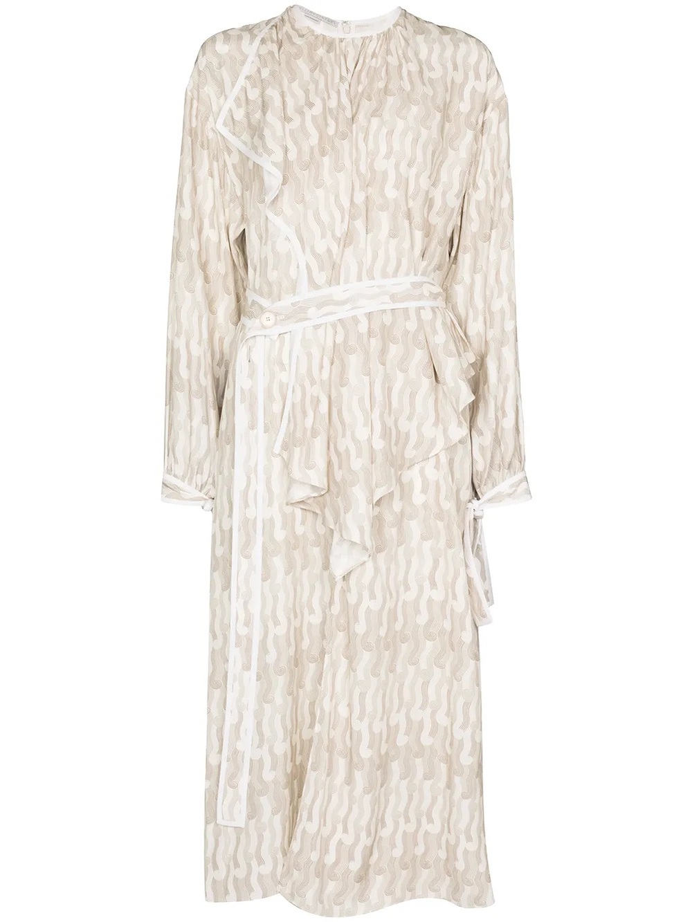 Stella McCartney Taylor Asymmetric Silk Ruffle Dress Size 4 NWT Neutral Multi